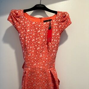 CH Carolina Herrera Orange Floral Jacquard Sheath Dress